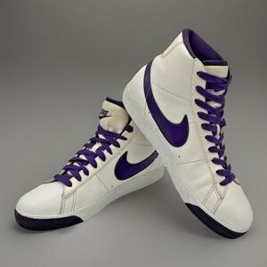 Nike Blazer Mid White Varsity Purple Leather Basketball Sneakers 325064 Size 7Y